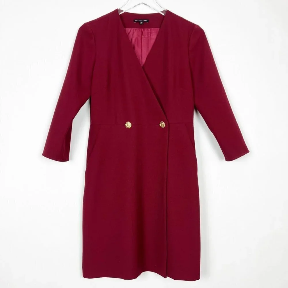 Tara Jarmon Paris Blazer Dress Women's Euro 36 | US 6 Burgundy Tailored Midi - Picture 16 of 16